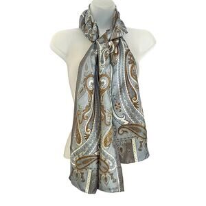 Vintage Basler Paisley Blue Print Long Silk Twill Scarf